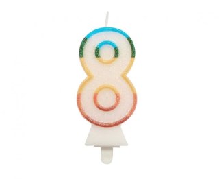 Świeczka urodzinowa cyferka 8, tęczowa, NOWY BIO BROKAT, 8,5 cm Godan (SW-CBB8)