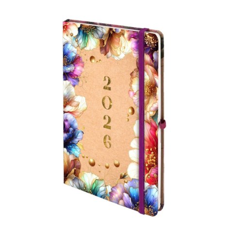 Kalendarz książkowy (terminarz) 2026 KRAFT TNS A5 Antra (KWIATY)