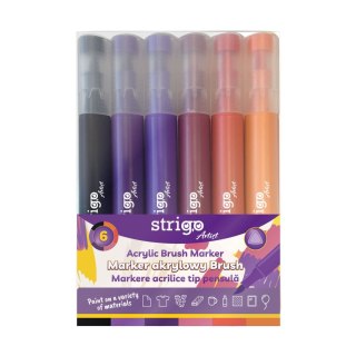Marker specjalistyczny końcówka BRUSH akrylowy w 6kol wkład mix pędzelek końcówka Strigo (SSC434)