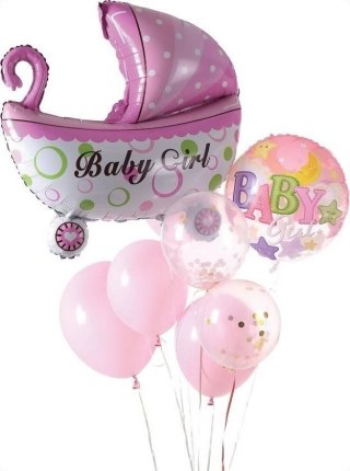 Balon gumowy zestaw balonów 9 elementów baby girl różowy Antella