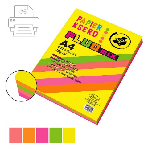 Papier kolorowy A4 fluo mix 100k. 80g Protos