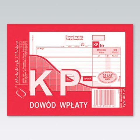 Druk samokopiujący A6 KP Dowód wpłaty 80k. Michalczyk i Prokop (401-5)