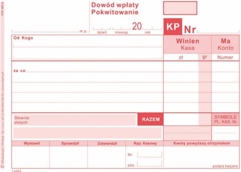 Druk samokopiujący A6 KP Dowód wpłaty 80k. Michalczyk i Prokop (401-5)