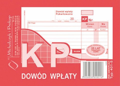 Druk samokopiujący A6 KP Dowód wpłaty 80k. Michalczyk i Prokop (401-5)