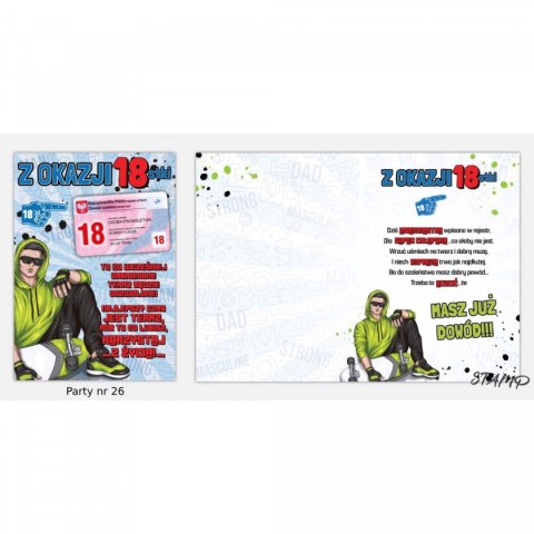 Kartka składana B6 PARTY Urodzinowy dla chłopaka 18 lat Ev-corp (STKP-026)