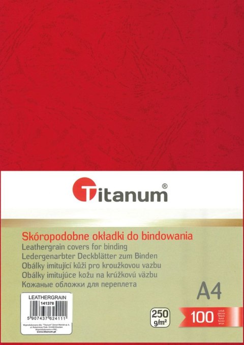 Karton do bindowania A4 skóropodobny czerwony 250g Titanum