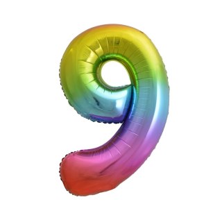 Balon foliowy cyfra 9 tęczowy 85cm 40cal Godan (HS-C34T9)