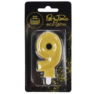 Świeczka urodzinowa eko brokat złota cyfra 9 Arpex (DS0970ZLO-9-0987)