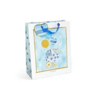 Torba prezentowa wózeczek z balonami niebieski, L, 5szt. [mm:] 320x260x 120 Argo (257055)