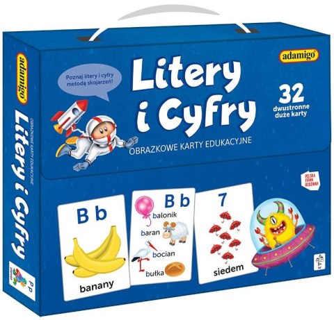 Karty literki i cyferki obrazkowe karty edukacyjne Adamigo
