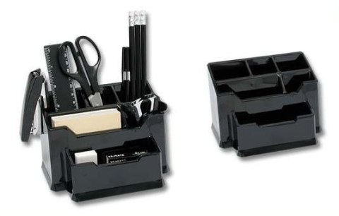 Przybornik na biurko czarny plastik Sdm