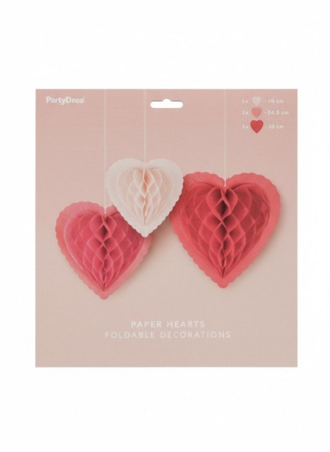 Dekoracja papierowa honeycomb serca, mix 20--30 cm Partydeco (ZDP8)
