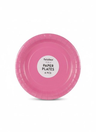 Talerz jednorazowy ciemno różowy papier śr. 180mm 6 szt Partydeco (TPP90-006)