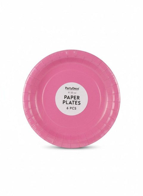 Talerz jednorazowy ciemno różowy papier śr. 180mm 6 szt Partydeco (TPP90-006)