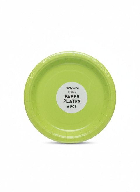 Talerz jednorazowy jasno zielony papier śr. 180mm 6 szt Partydeco (TPP90-102)