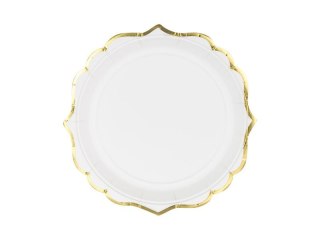 Talerz jednorazowy papierowe w kolorze białym ze złotymi brzegami średnica ok. 18,5 cm papier śr. 185mm 6 szt Partydeco (TPP30-0