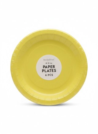 Talerz jednorazowy żółty papier śr. 180mm 6 szt Partydeco (TPP90-084)