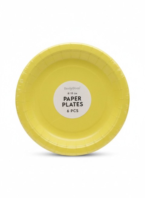 Talerz jednorazowy żółty papier śr. 180mm 6 szt Partydeco (TPP90-084)