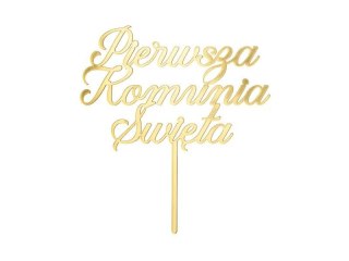 Dekoracja na tort Topper akrylowy na tort 'Pierwsza Komunia Święta', złoty, 16.5 cm Partydeco (KPT82-019)