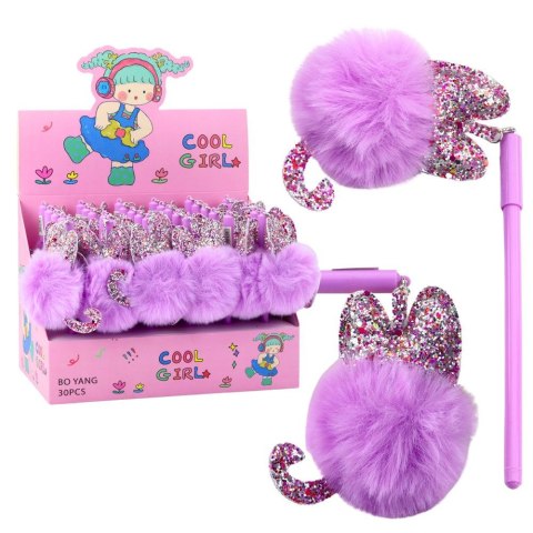 Długopis żelowy Z Fioletowym Pomponem wkład niebieski 0,5mm Lean (21750)