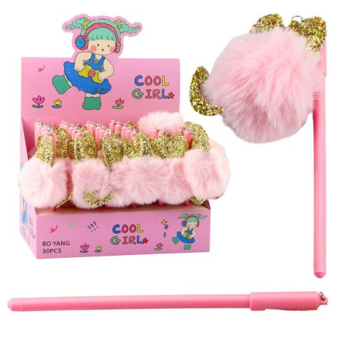 Długopis żelowy Z Fioletowym Pomponem wkład niebieski 0,5mm Lean (21750)