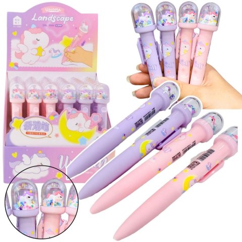 Długopis żelowy Z Kopułą Brokat Figurka Jednorożca wkład niebieski 0,5mm Lean (21549)