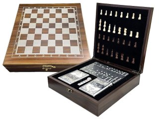 Gra logiczna zestaw gier w drewnianej skrzynce, szachy, karty, domino Adar (632196)