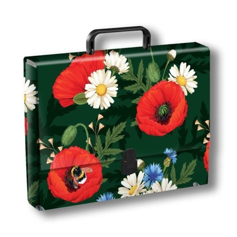 Teczka kartonowa na zatrzask KWIATY POLSKIE T0127 MAKI w zieleni A4 mix Penmate (TT9418)