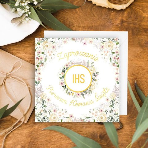 Zaproszenie KW Komunia kielich w kwiatach Henry (5908451982294)