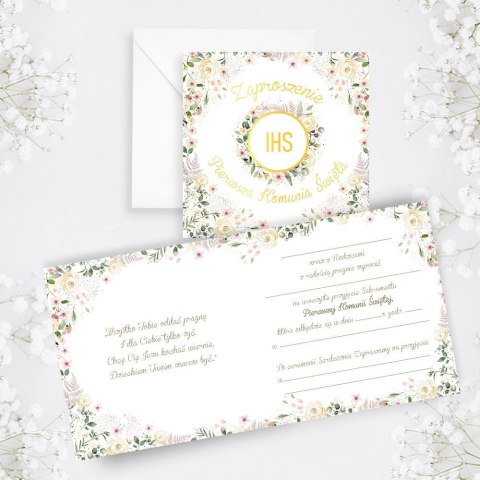 Zaproszenie KW Komunia kielich w kwiatach Henry (5908451982294)