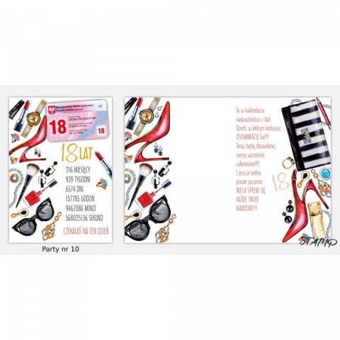 Kartka składana B6 PARTY Urodzinowy dla dziewczyny 18 lat Ev-corp (STKP-010)