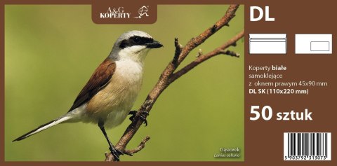 Koperta DL OKP biała okno prawe [mm:] 110x220 A&G Koperty 50 sztuk