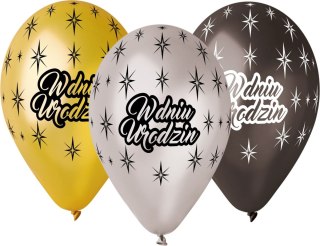 Balon gumowy W dniu urodzin metalizowany 6 szt Godan (GMS110/WDU)