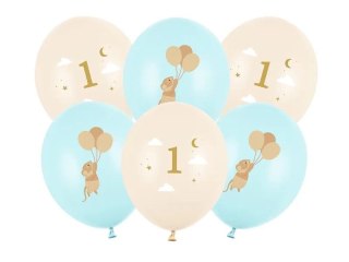 Balon gumowy Myszki z cyferką 1, Light Blue mix Partydeco (SB14P-363-001J-6)
