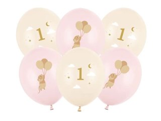 Balon gumowy Myszki z cyferką 1, Pale Pink różowy 300mm Partydeco (SB14P-363-081B-6)