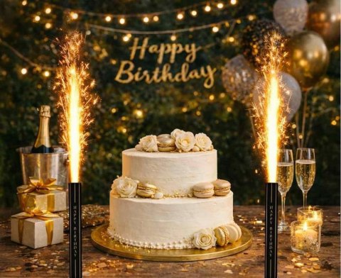 Fontanna tortowa Happy Birthday 12 cm/ 1 szt., czarne Godan (KZ-FTZ1/7)