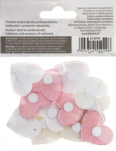 Ozdoba materiałowa Craft-Fun Series serca samoprzylepne Titanum (2324050-pink)