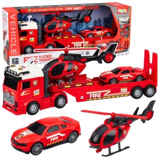 Samochód strażacki Zestaw Strażacki Ratunkowy Ciężarówka Laweta Auto Helikopter Światła Dźwięk Lean (29068)