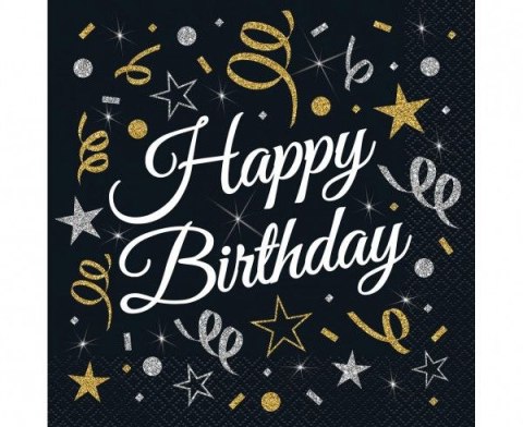 Serwetki Happy Birthday CZARNY papier [mm:] 330x330 Godan (PW-SHBI)