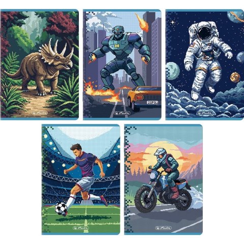 Zeszyt A5 PREMIUM PIXEL FUN 16k. 70g linia podwójna kolorowa Herlitz (400207498)