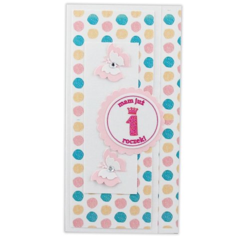 Kartka składana DL roczek ręcznie zdobiona Deco Styl