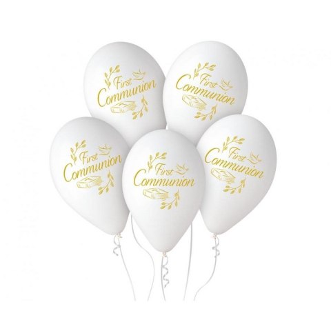Balon gumowy first communion, 5szt. biały 13cal Godan (GS120/FC)