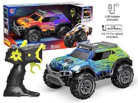 Samochód terenowe na radio, 10 km/h, kolorowe światła, kabel USB i bateria litowa Adar (631670)