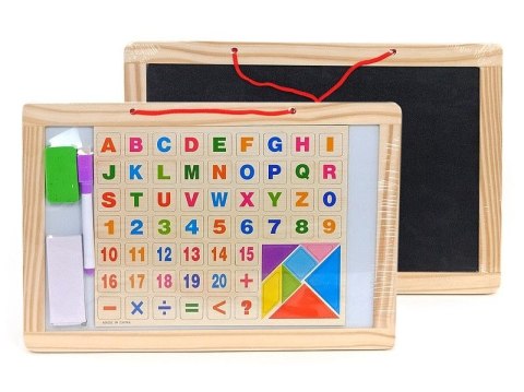 Tablica magnetyczna biała z flamastrem, w drewnianej oprawie, z drewnianymi literkami i liczbami Adar (492370)