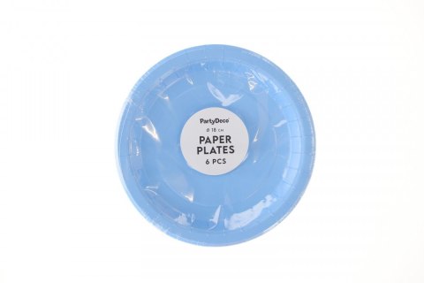 Talerz jednorazowy jasno niebieski papier śr. 180mm 6 szt Partydeco (TPP90-001J)