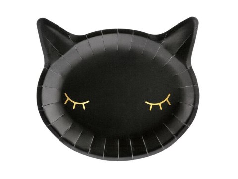 Talerz jednorazowy Halloween kotek czarny 1op/6szt. papier śr. 220mm 6 szt Partydeco (TPP60)