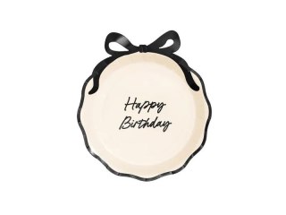 Talerz jednorazowy Happy Birthday z kokardką papier śr. 240mm 6 szt Partydeco (TPP39)