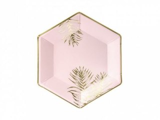 Talerz jednorazowy Liście, jasny różowy papier śr. 230mm 6 szt Partydeco (TPP54-081J)