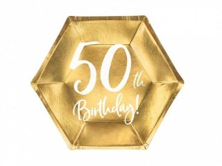 Talerz jednorazowy złoty 50 urodziny papier śr. 200mm 6 szt Partydeco (TPP73-50-019M)