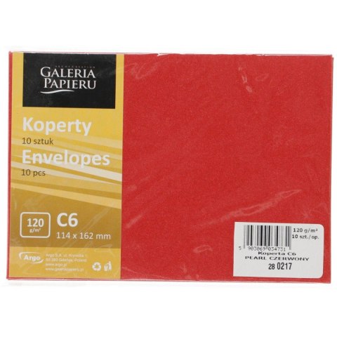 Koperta C6 pearl czerwona Galeria Papieru (280217) 10 sztuk